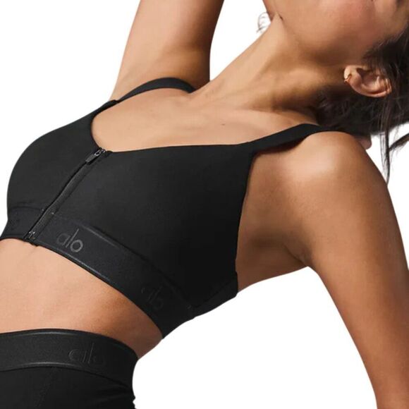 Alo Yoga Womens Alosoft Molded Showcase Zip Front Sports Bra in Black Size S NWT - Picture 2 of 7